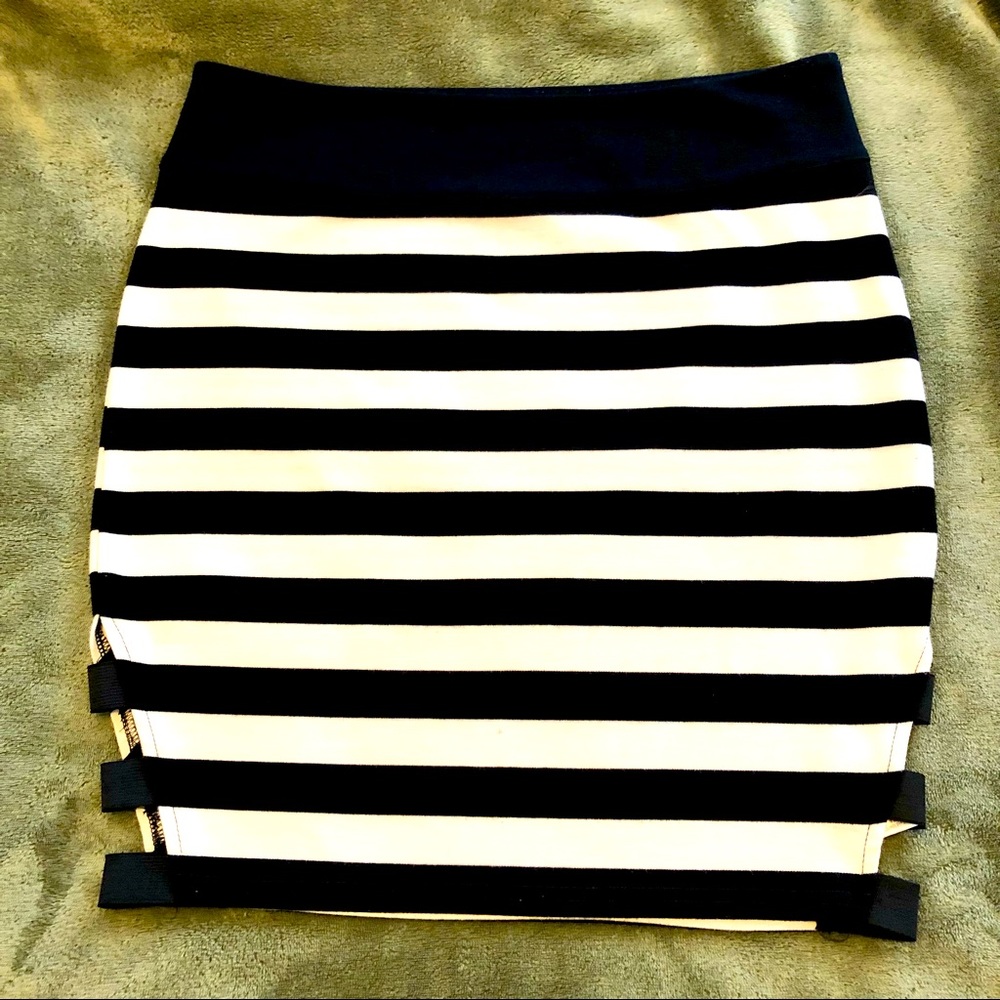 UO Silence & Noise Black & White Striped Cutout Skirt